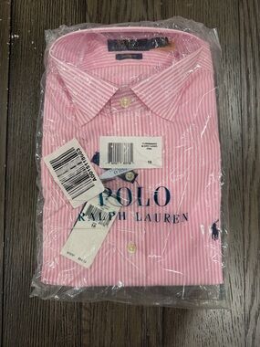Polo by Ralph Lauren Pink and White Striped Dress Shirt
